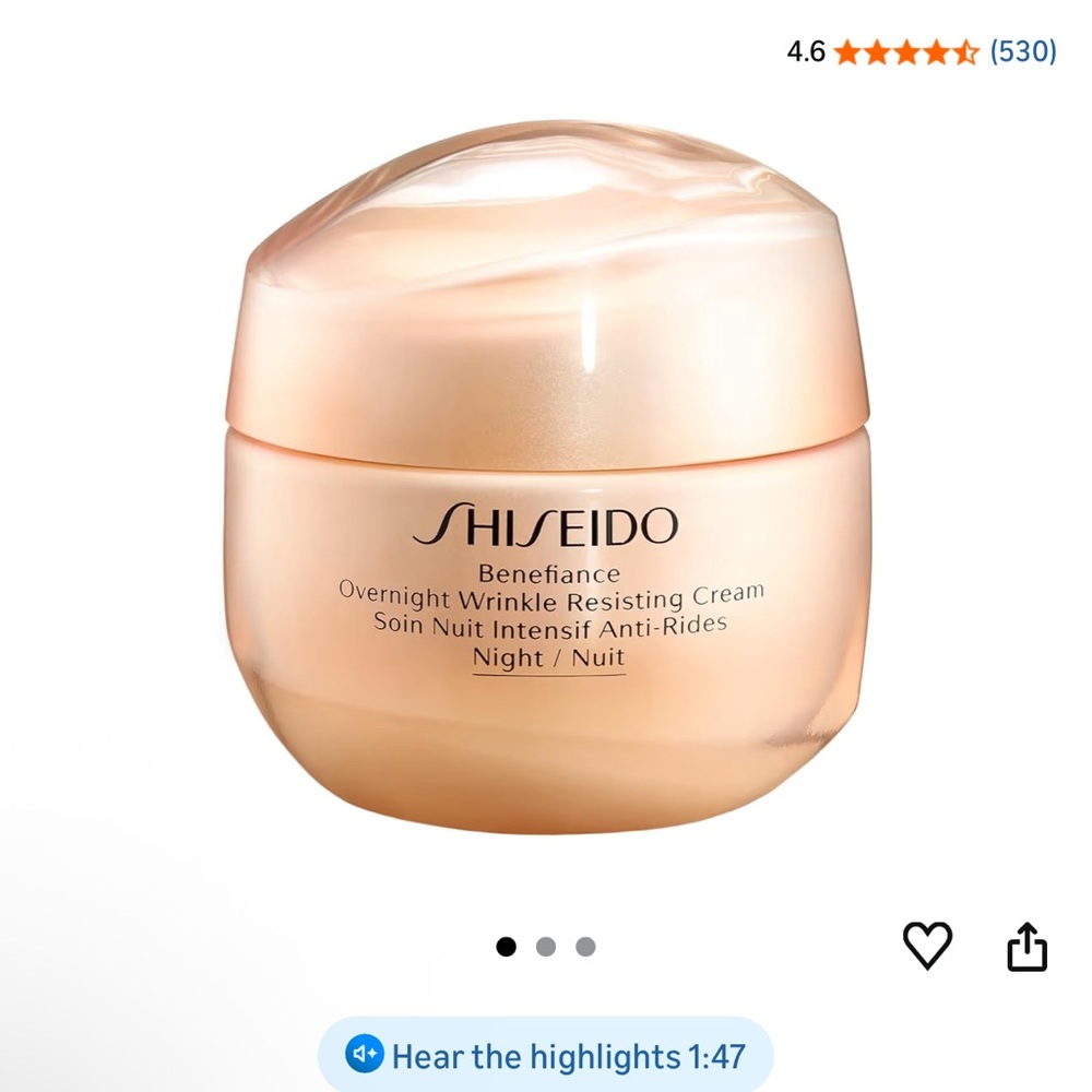 Shiseido Benefiance Overnight Cream - Cream and Gold